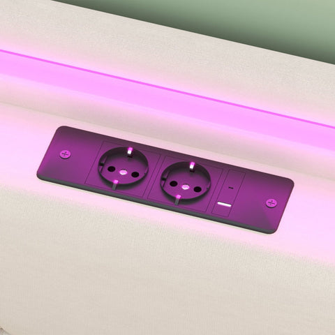 Rootz Double Bed - Guest Bed - Sleep Solution - USB Charging & LED Comfort - 222cm x 168.5cm x 113cm - Beige