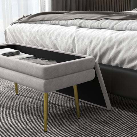 Rootz Bank Chest - Velvet Seat Bench - Storage Ottoman - Steel Legs - 79.5l x 37.5b x 43h cm - Elegant Storage Solution