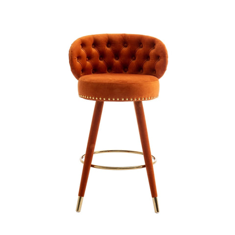 Rootz Velvet Bar Stool - Retro Stools - Luxurious Seats - 360° Rotation - Dimensions: 53cm x 50.5cm x 93cm