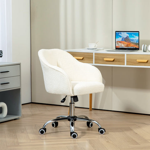 Rootz Ergonomic Home Office Chair - Desk Chair - Swivel Chair - Super Soft Teddy Fabric -White - 56cm x 61cm x 86cm