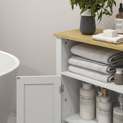 Rootz Low Bathroom Cabinet - Vanity Storage Unit - White & Natural Finish - Adjustable Shelves - 60W x 30D x 80.5H cm