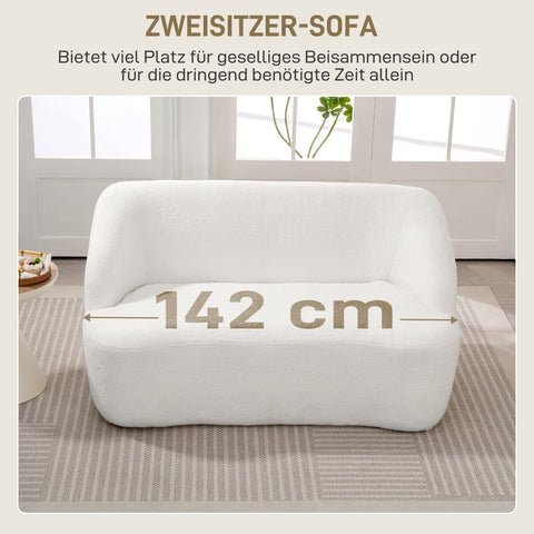 Rootz 2-Seater Sofa - Curved Sofa - Upholstered Couch - Warm Fleece Comfort - 142cm x 85cm x 73.5cm -White