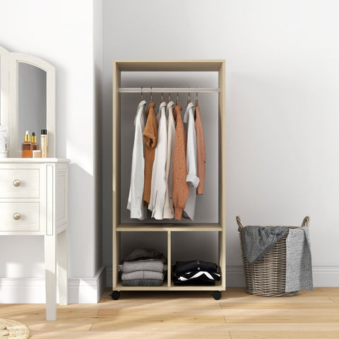 Rootz Cupboard with Shelf - Wardrobe Storage - Clothes Organizer - Easy Mobility with Swivel Wheels - 60L x 40W x 128H cm