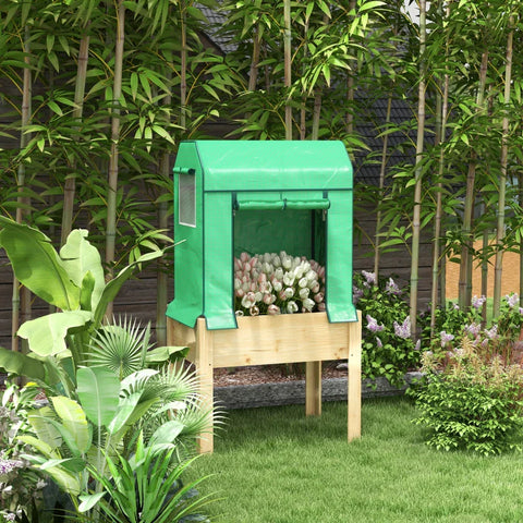 Rootz Raised Bed With Foil Cover - Planters - Fleece Lining - Natural Wood + Metal - Fir Wood - Natural + Green - 86 x 60 x 165cm