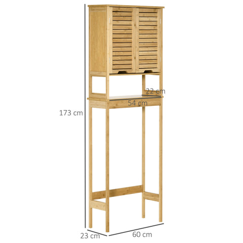 Rootz Bamboo Toilet Shelf - Over Toilet Bathroom Organizer - Storage Cabinet - Space Saving - 60 x 23 x 173 cm