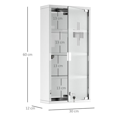 Rootz Medicine Cabinet - First Aid Storage - Secure & Durable - Stainless Steel - 30cm x 12cm x 60cm