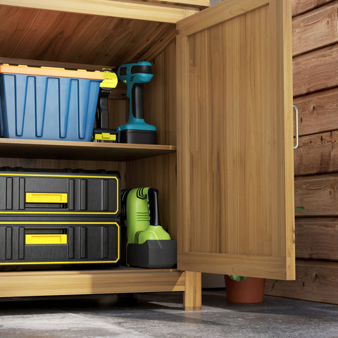 Rootz Wooden Garden Cabinet - Storage Chest - Tool Organizer - Weatherproof Design - 110cm x 50cm x 85cm