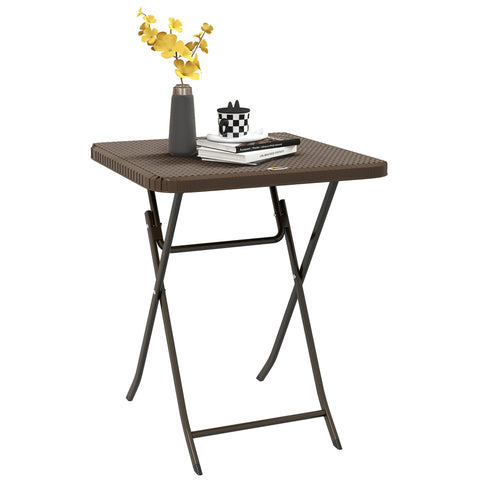 Rootz Outdoor Garden Table - Foldable - Stylish & Cozy - Weatherproof Polyrattan - 60L x 60W x 71H cm Brown