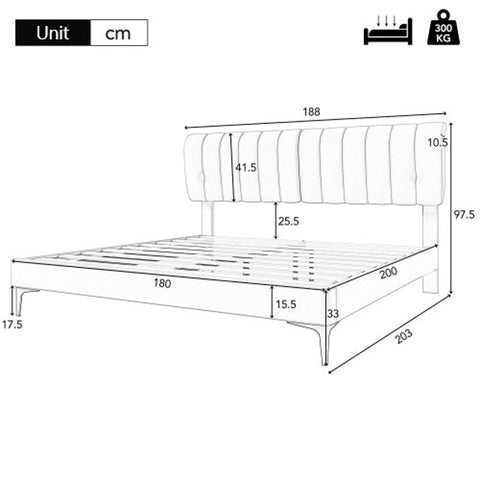 Rootz Elegant Upholstered Bed - Sleek Bed Frame - Modern Bed - Enhanced Comfort - 203cm x 188cm x 97.5cm