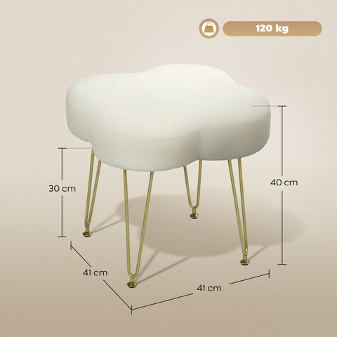 Rootz Upholstered Cloverleaf Shape Stool - Footstool, Ottoman - Velvet Comfort - Steel Legs - 41x41x40cm - White