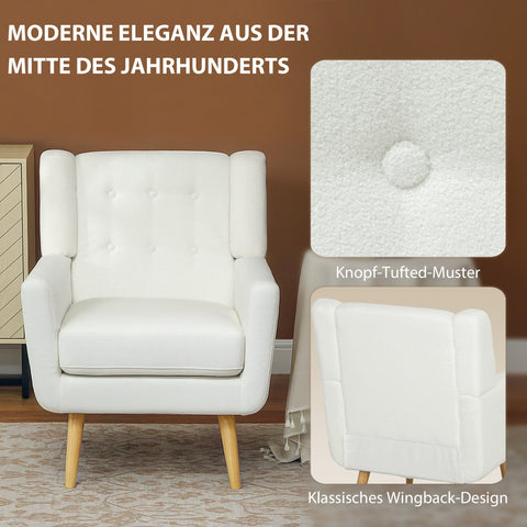 Rootz Wing Chair - Armchair - Upholstered Armchair - Maximum Comfort - 72x75x89cm - White