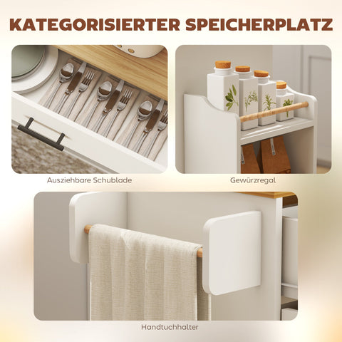 Rootz Kitchen Island - Kitchen Trolley - Rolling Cart - Foldable Worktop - Maximizes Space - 120 x 68 x 85 cm - White/Brown