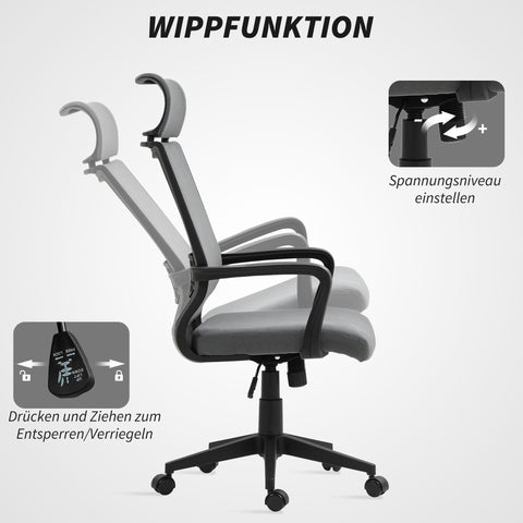 Rootz Grey Office Chair - Desk Chair - Ergonomic Chair - Breathable Art Wool - 69t x 109-117h cm