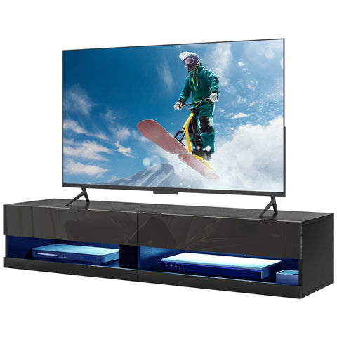 Rootz Wall-Mounted TV Bench - TV Stand - Media Unit - LED Lighting - Modern Design - 150cm x 40cm x 30cm