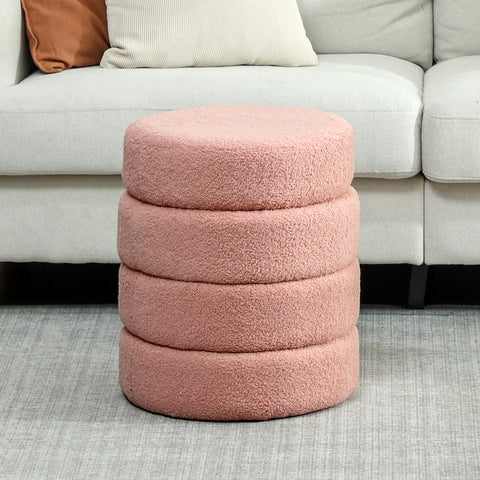 Rootz Foot Stool - Round Ottoman - Teddyfleece Seat - Foam Comfort - 40x45cm, Pink