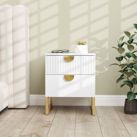 Rootz Bedside Table - Night Dresser - Side Table - Elegant Gold Handles - Space-Saving Design - 40 x 40 x 50 cm