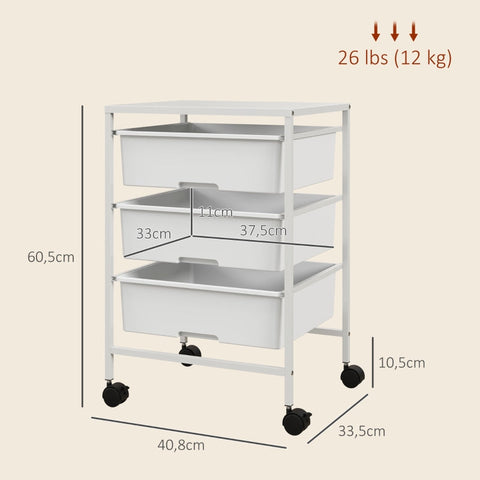 Rootz Storage Trolley - Mobile Cart - Organizer - Three Baskets - Compact Design - 40.8cm x 33.5cm x 60.5cm