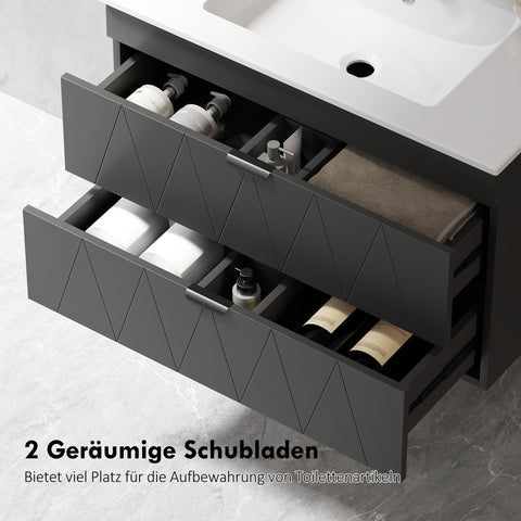 Rootz Hanging Sink Unit - Bathroom Cabinet - Black Base Cabinet - Space-Saving - 76L x 46B x 50H cm