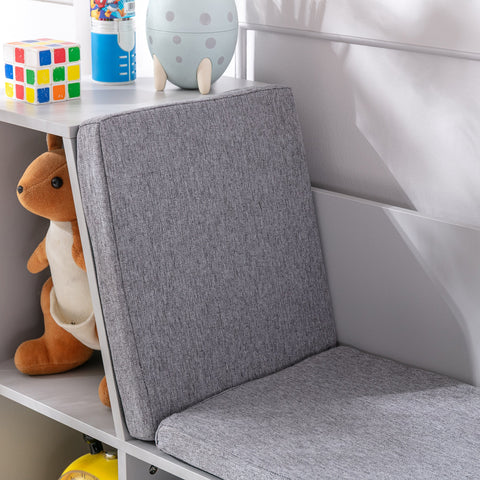 Rootz 2-in-1 White & Grey Children's Shelf - Bench - Storage Unit - Easy Organization - 103cm x 30cm x 62cm
