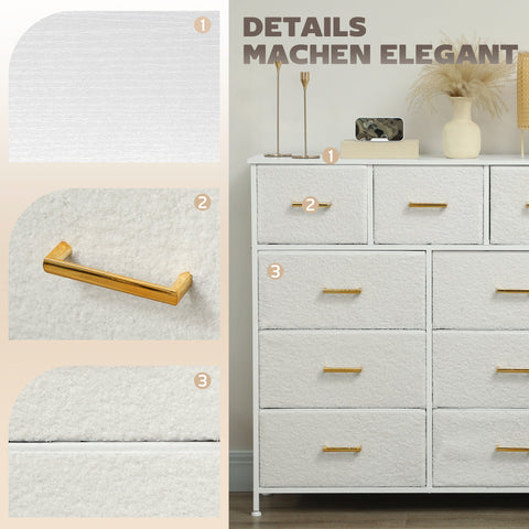 Rootz Fabric Dresser - Storage Chest - 9 Drawer Organizer - Versatile and Elegant - 99cm x 30.5cm x 28cm - Cream White