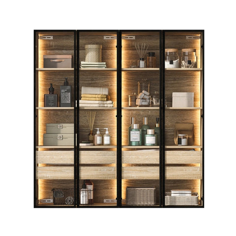 Rootz Bathroom Cabinet Set - Storage Solution - Display Cabinet - LED Lighting - 74cm x 36cm x 155cm