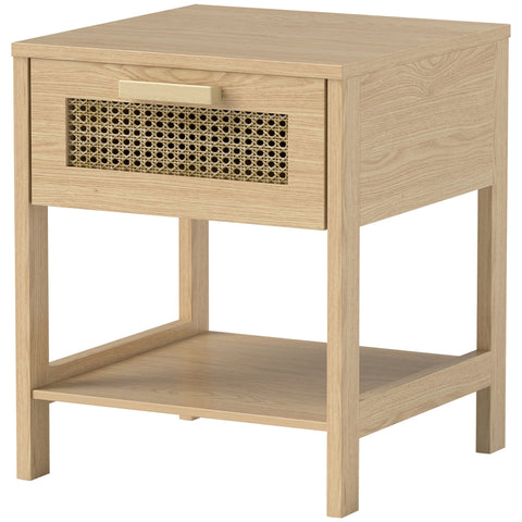 Rootz Bedside Night Cabinet - Side Table with Drawer - MDF - Rattan Design - 40 x 40 x 48.4 cm