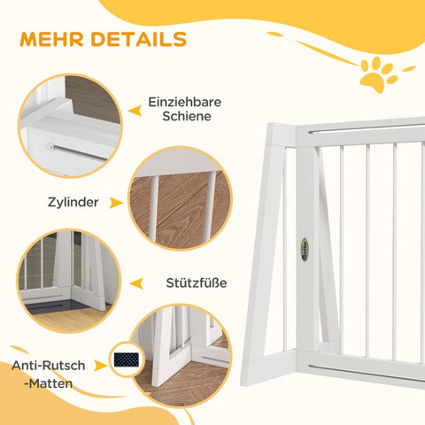 Rootz Adjustable Dog Barrier Gate - Extendable Pet Grille - Wooden Dog Guard - Non-Slip Mat - Support Frame - Pine Wood - 71cm-190cm x 38.5cm x 56cm