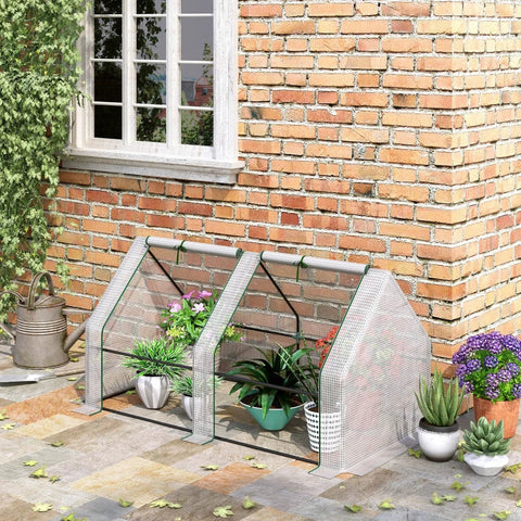Rootz Greenhouse - Mini Greenhouse - 2 Zip Doors - Tear Resistant Film - UV-resistant - Metal Frame - White - 1.8 x 1 x 1m