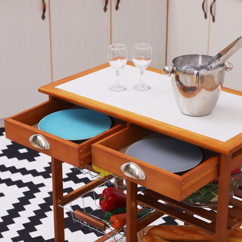 Rootz Wooden Serving Trolley - Kitchen Cart - Mobile Kitchen Island - Ample Storage - High-Quality Materials - Easy Mobility - 74cm x 37cm x 76cm