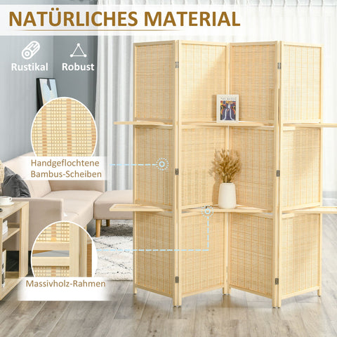 Rootz Bamboo Room Divider - Privacy Screen - Zen Partition - Foldable with Shelves - 180cm x 1.9cm x 180cm