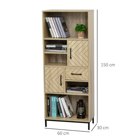 Rootz Bookcase Highboard - Wooden Bookshelf - Storage Unit - Modern Design - 60x30x150cm with Shelves and Cupboards