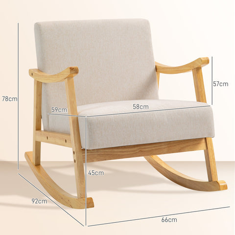 Rootz Rocking Chair - Padded Seat Cushion - Relaxation Chair - Wooden Legs - Optimal Comfort - 66W x 92D x 78H cm