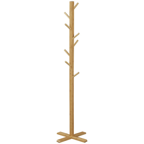 Rootz Kapstok - Hoedenstandaard - Kledingrek - 8 Haken - Bamboe - Naturel - 49,5 cm x 49,5 cm x 178 cm