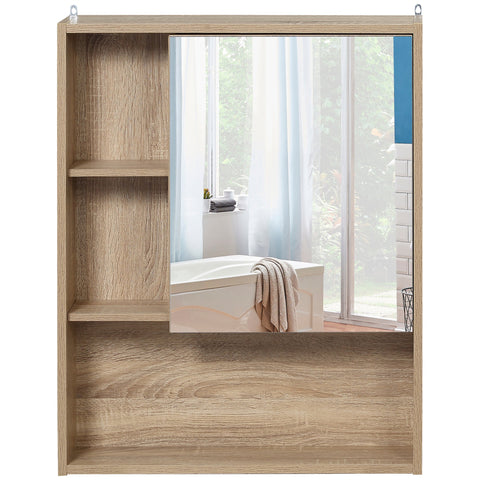 Rootz Wall Mirror Cabinet - Bathroom Storage - Hanging Cabinet - Extra Storage - Brown Finish - 60L x 15W x 76H cm