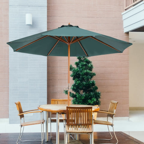 Rootz Wooden Parasol - Wooden Umbrella - Garden Umbrella - Balcony Umbrella - Durable & Lightweight - Weather-Resistant - Easy Operation - Ø270 x 250 cm - Dark Green