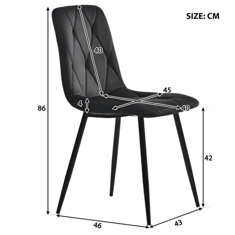 Rootz Black Velvet Dining Chairs Set - Luxurious Seating - Padded Comfort - Modern Design - 45cm x 40cm x 86cm
