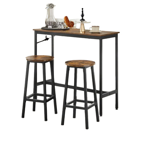 Rootz Bart Table with 2 Bar Stools - Standing Table and Chairs - Bar Set - Space-Saving Design - 40x100x90cm Table, 32cm D x 65cm H Stools