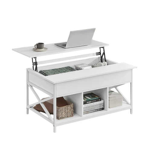 Rootz Coffee Table - Height-Adjustable Table Top - Snow White - Space-Saver - 60 x 100 x (48-62) cm