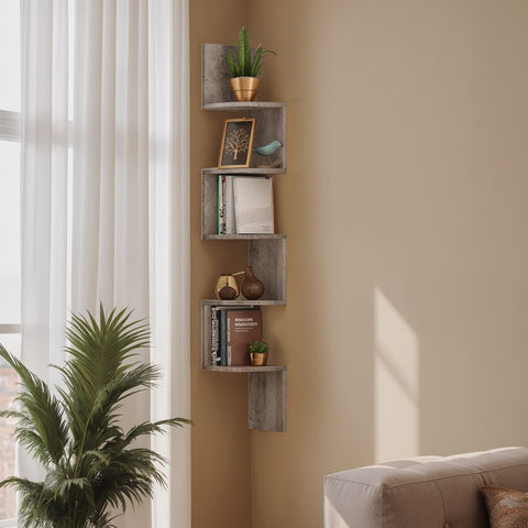 Rootz 5 Level Corner Shelf - Wall Shelf - Floating Shelf - Ample Storage - 20 x 20 x 127.5 cm
