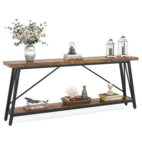 Rootz Industrial Sofa Table - Rustic Console Table - Entryway Table - Ample Storage Space - 180.00 cm L x 29.50 cm W x 80.00 cm H