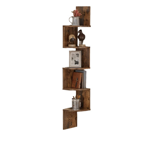 Rootz 5 Level Corner Wall Shelf - Floating Shelf - Decorative Shelf - Ample Storage Space - 20cm x 20cm x 127.5cm