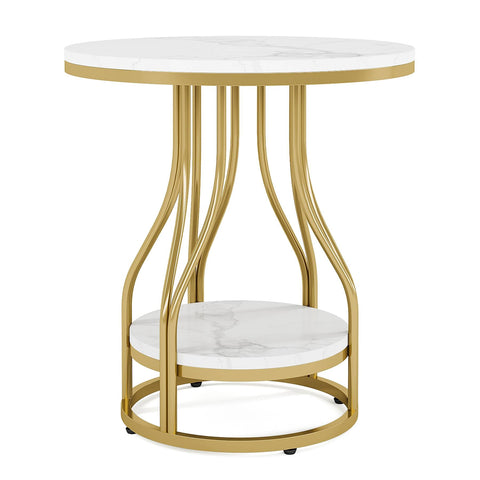 Rootz White Gold 2-Tier Round Side Table - End Table - Nightstand - Modern Design - 50 cm D x 50 cm W x 59 cm H