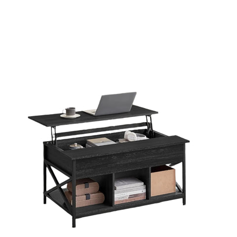 Rootz Coffee Table - Height-Adjustable Table Top - Wooden Chipboard Table - Steel Frame - 60cm x 100cm x (48-62)cm