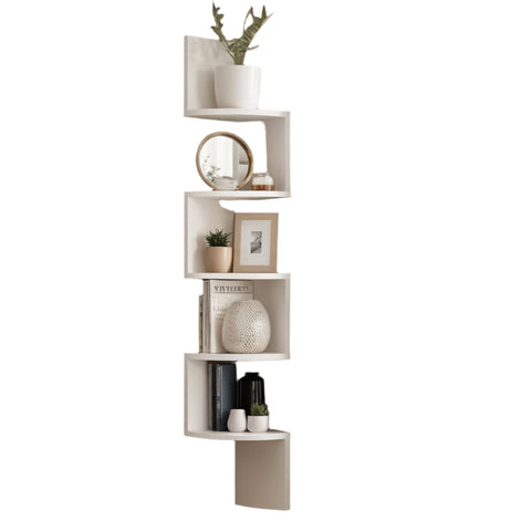 Rootz 5 Level Corner Shelf - Wall Shelf - Floating Shelf - Space-Saving Design - 20 x 127.5 x 20 cm