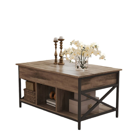 Rootz Coffee Table - Height-Adjustable Table - Wooden Chipboard - Steel - Camel Brown Black - 60 x 100 x (48-62) cm