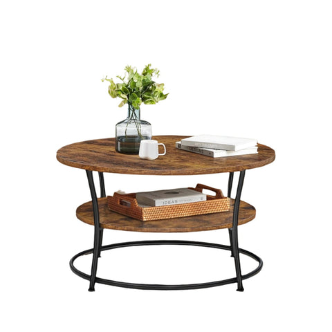 Rootz Round Coffee Table - Sofatic with Shelf - Living Room Table - Durable Wooden Chipboard & Steel - 80cm x 45cm