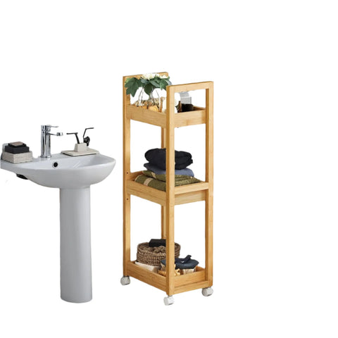 Rootz Bathroom Shelf - Niche Shelf - Bamboo Organizer - Space-Saving Storage - 20 x 30 x 80 cm