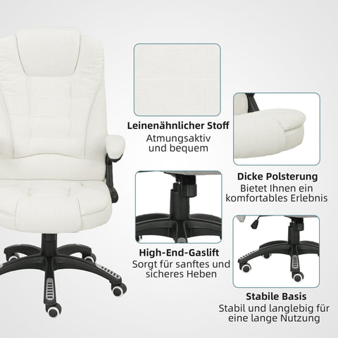 Rootz Office Chair with Massage - Ergonomic Desk Chair - Executive Seating - Enhances Relaxation -White - 68cm x 72cm x 110–120cm