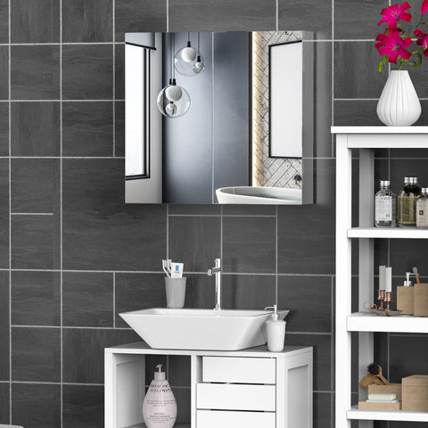 Rootz Stainless Steel Mirror Cabinet - Bathroom Storage - Wall Mounted Cabinet - Modern Design - 60L x 12W x 55H cm
