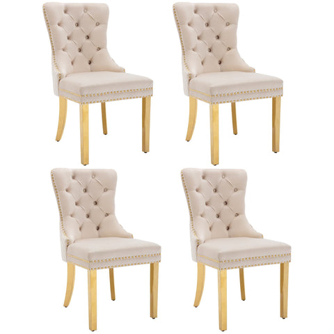 Rootz 4 Piece Set Dining Chairs - Upholstered Chairs - Velvet Covered Chairs - Nail Head Trim - 51.5cm x 65.5cm x 95cm